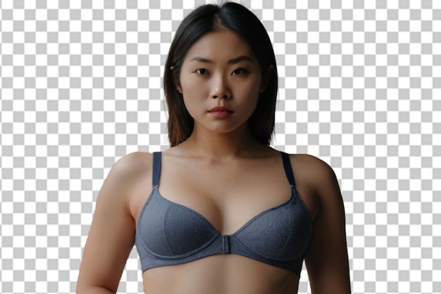 PSD asian female in bra with hands in pockets