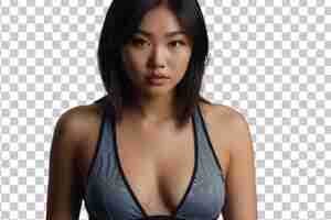 PSD asian female in bra with hands in pockets