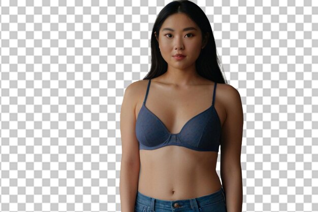 PSD asian female in bra with hands in pockets