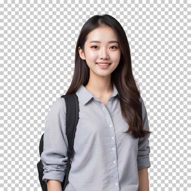 PSD asian female university student isolated on transparent background