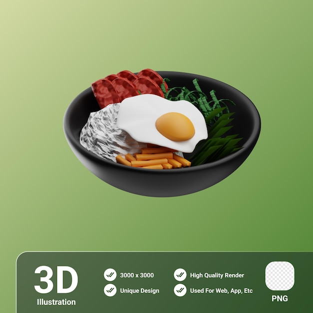 Asian food bibimbap 3d illustration