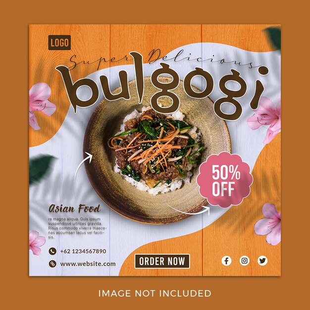 Cibo asiatico bulgogi post sui social media coreano