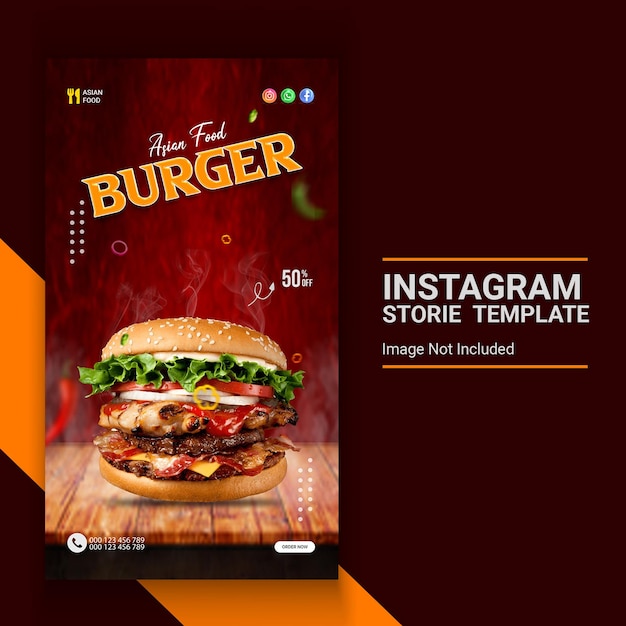 File psd del modello di storia di instagram di hamburger di cibo asiatico