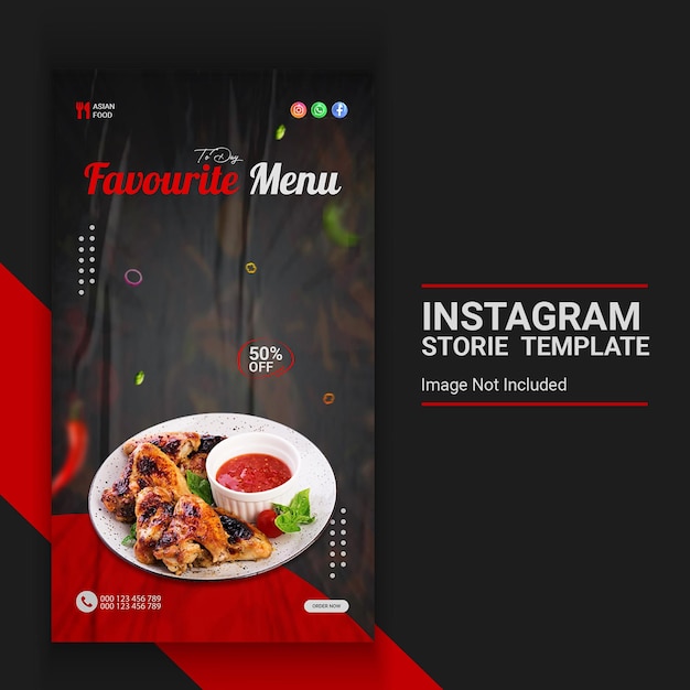 PSD promozione del business alimentare asiatico e file psd del modello di storia di instagram aziendale