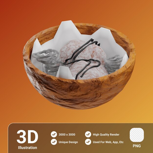 Asian food coconut jelly ice cream 3d illustration