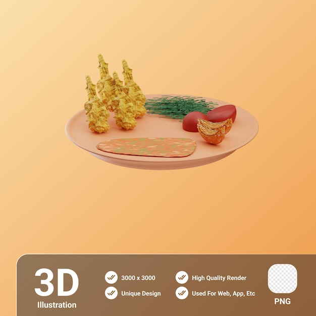 PSD Азиатская еда эби фурай 3d иллюстрация