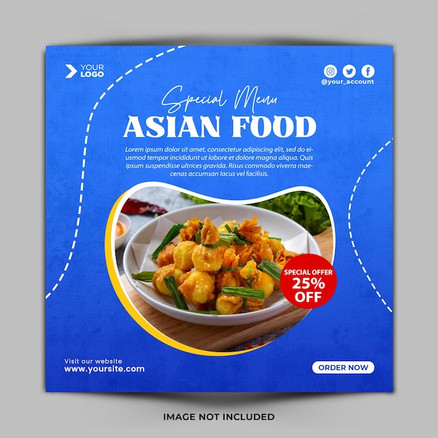 Instagram 投稿またはソーシャル メディア テンプレートのアジア料理メニュー