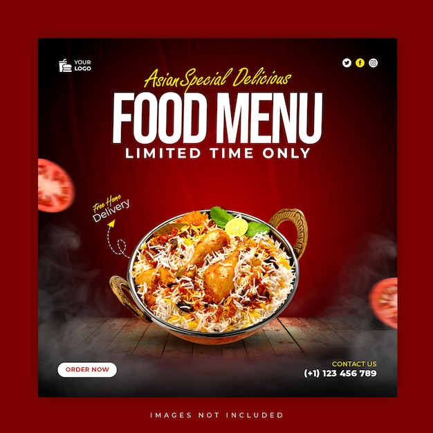 PSD asian food menu social media banner template