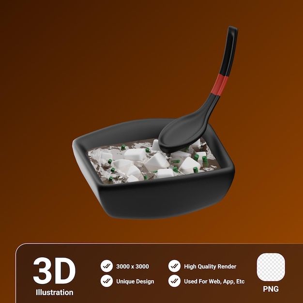 Asian food miso soup 3d illustration