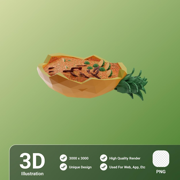 PSD asian food pinapple fried rice 3d illustration