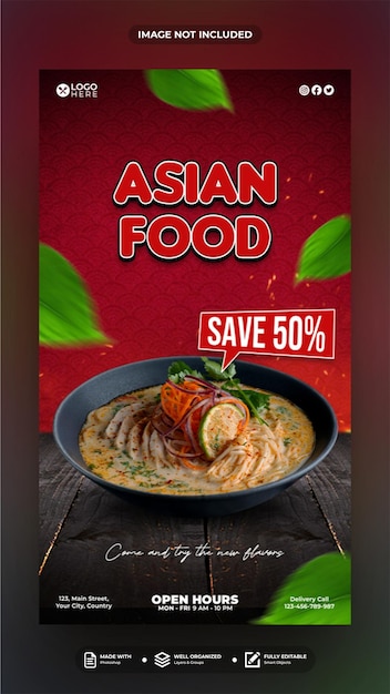 PSD asian food social media post story template