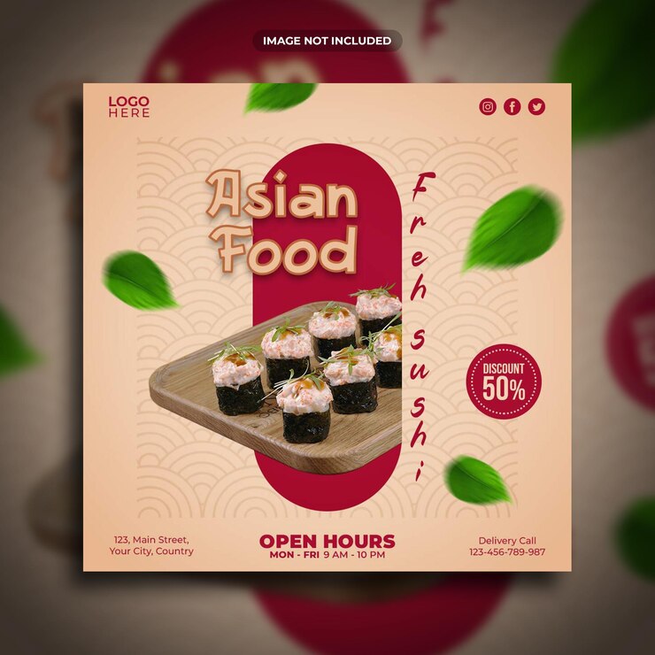 Asian food social media promotion square banner template