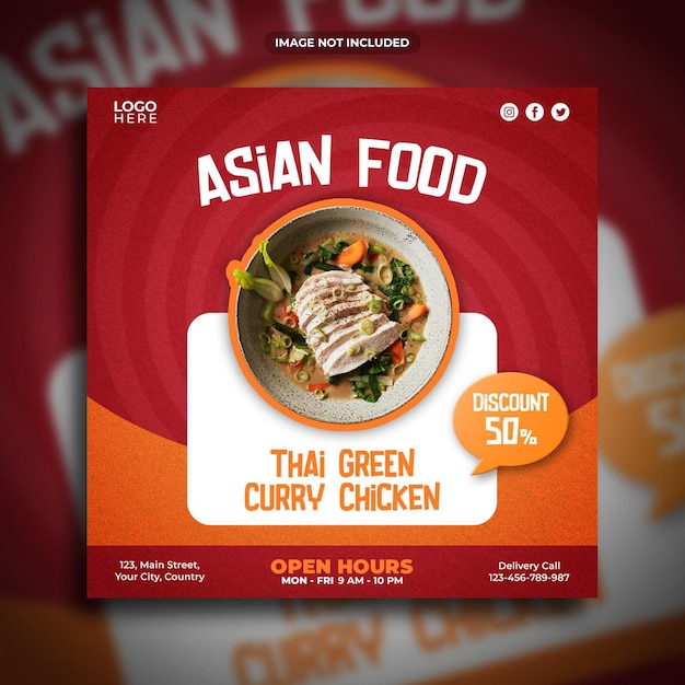 PSD asian food social media promotion square banner template