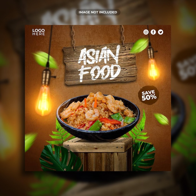 PSD asian food social media promotion square banner template