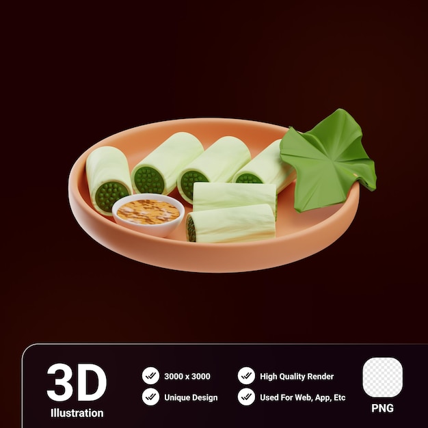 PSD asian food spring rolls 3d illustration