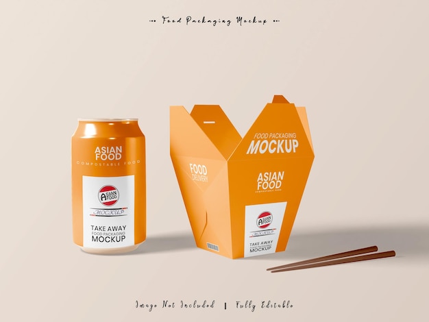 PSD asian food take away packaging mockup