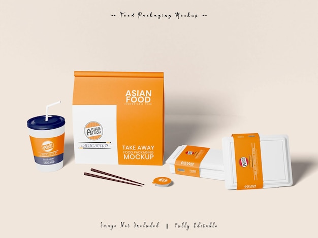 PSD asian food take away packaging mockup