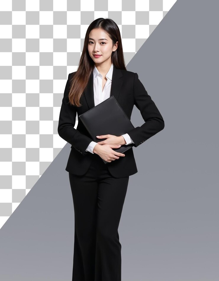 PSD 검은색 슈트를 입은 아시아 여자 사업가