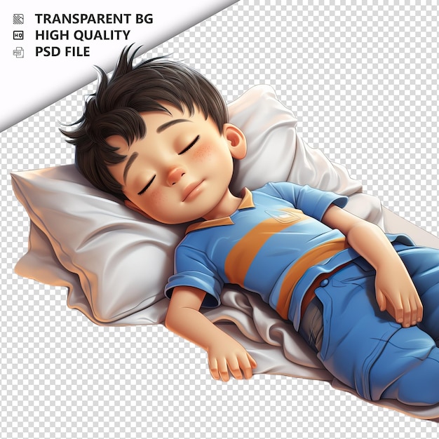 PSD asian kid napping 3d cartoon style sullo sfondo bianco