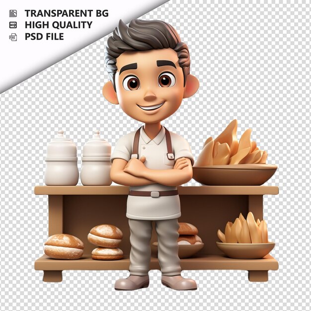 PSD asian man baking 3d cartoon style white background isolat