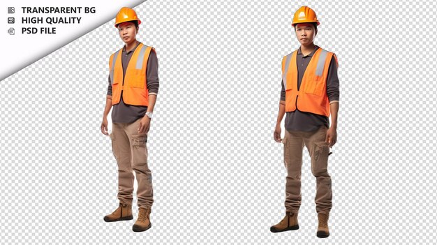 PSD asian man construction worker on white background white i