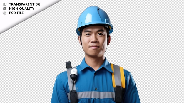 PSD 색 배경에 있는 아시아인 전기 기술자 색 고립