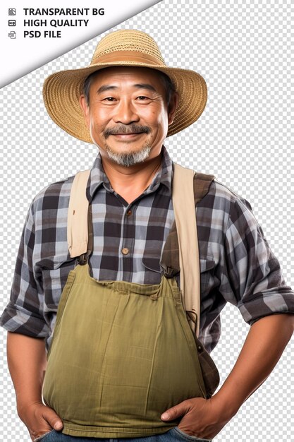 PSD asian man farmer on white background white isolated backg