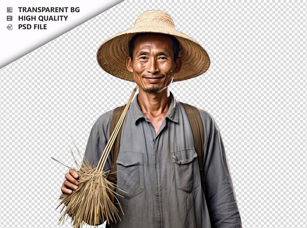 PSD asian man farmer on white background white isolated backg