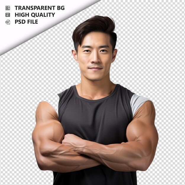 PSD asian man gymming ultra realistic style white background