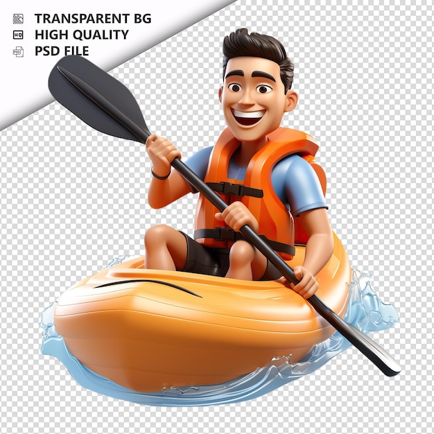 PSD asian man paddling 3d cartoon style white background isol