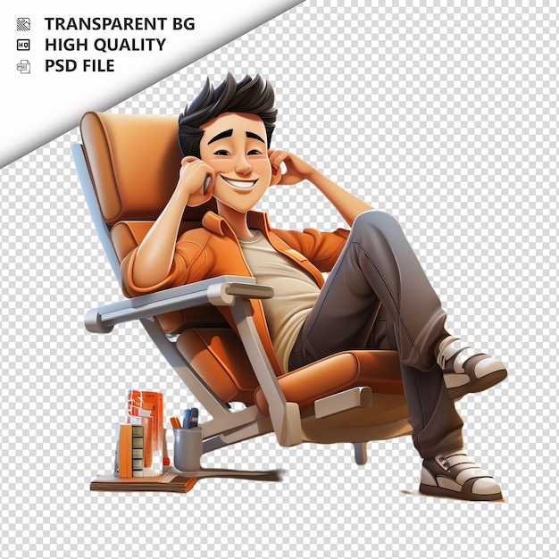 PSD asian man relaxing 3d cartoon style white background isol