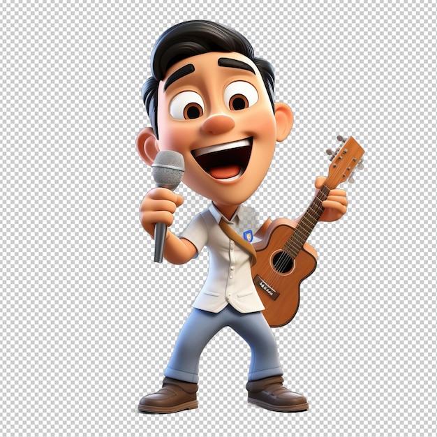 PSD asian man singing 3d cartoon style transparent background isola