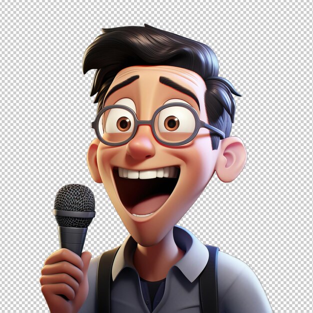 Asian man singing 3d cartoon style transparent background isola