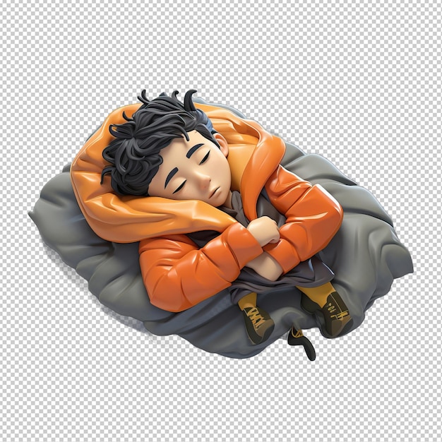 PSD asian man sleeping 3d cartoon style transparent background isol