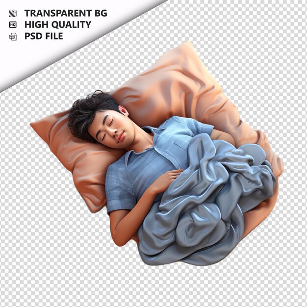 Asian man sleeping 3d cartoon style white background isol