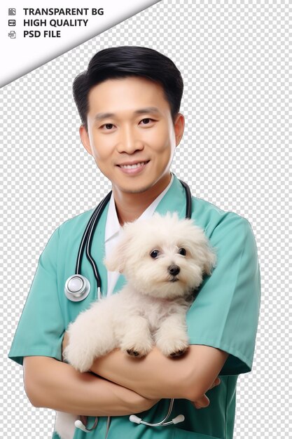 PSD asian man veterinarian on white background white isolated