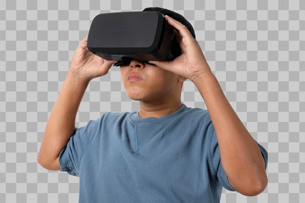 asian man wearing vr headset glasses of virtual reality