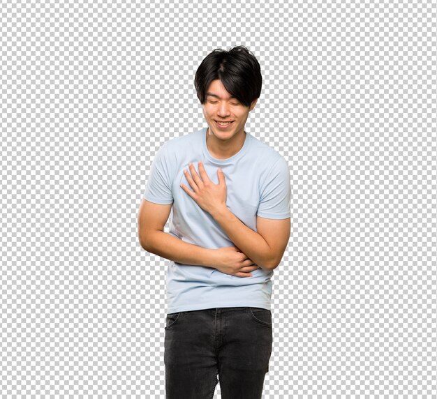 PSD asian man with blue shirt smiling a lot