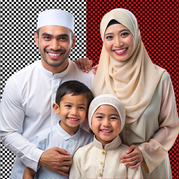 PSD asian muslim family on transparent background