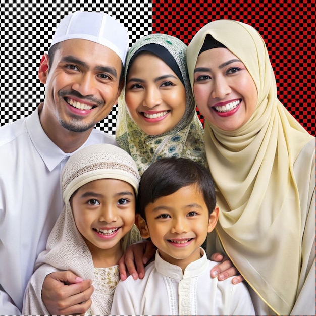 PSD asian muslim family on transparent background