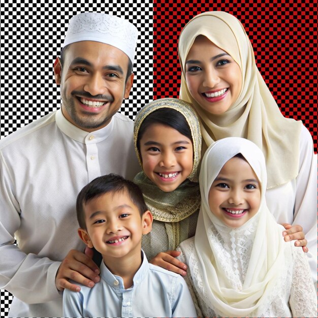 PSD asian muslim family on transparent background