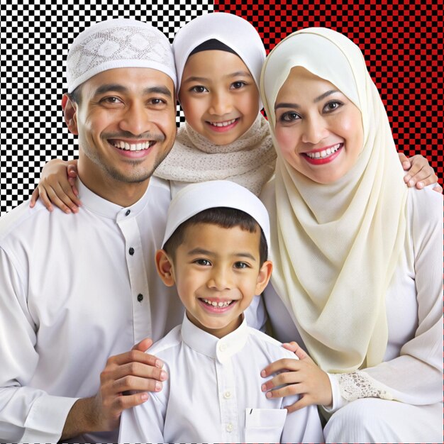 Asian muslim family on transparent background