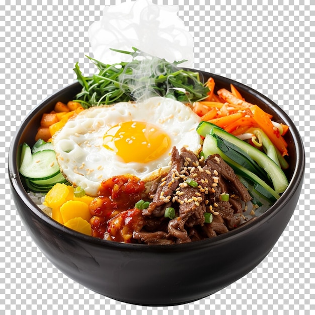 PSD asian noodles set bowls with udon eggs green vegetables beans isolated on transparent background