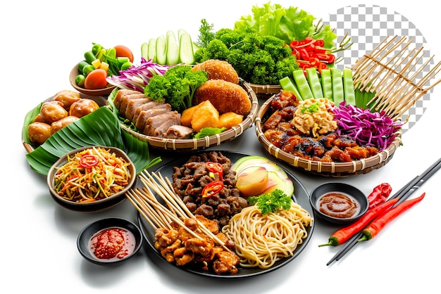 PSD the asian oriental food and indonesian famous food isolated on transparent background