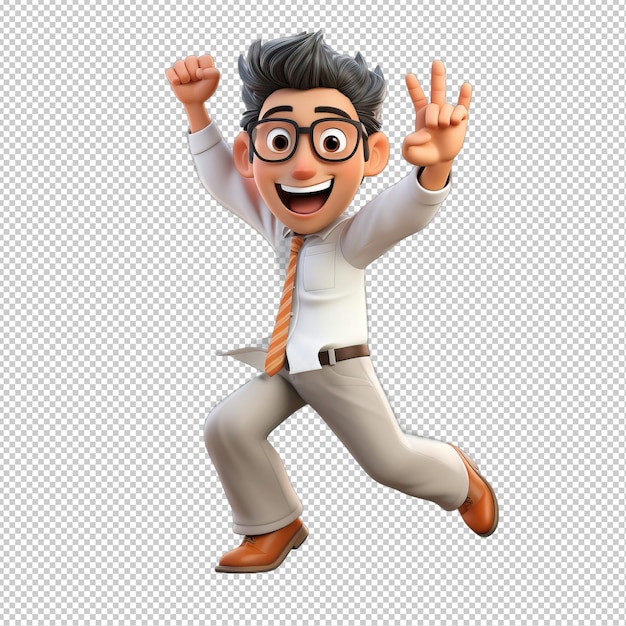 PSD asian person dancing 3d cartoon style transparent background is