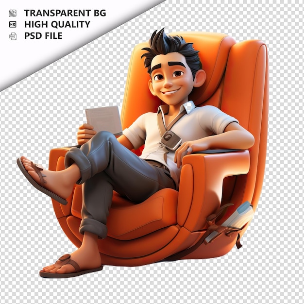 PSD asian person relaxing 3d cartoon style white background i