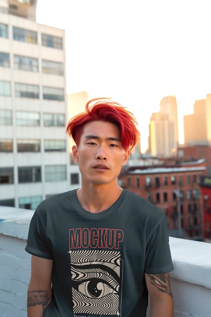 asian person wearing clothing mockup