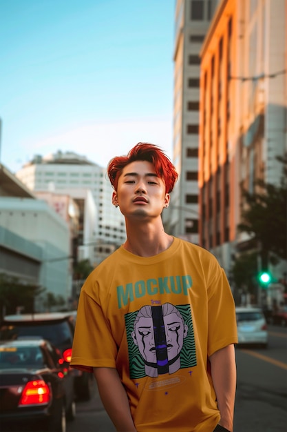 asian person wearing clothing mockup