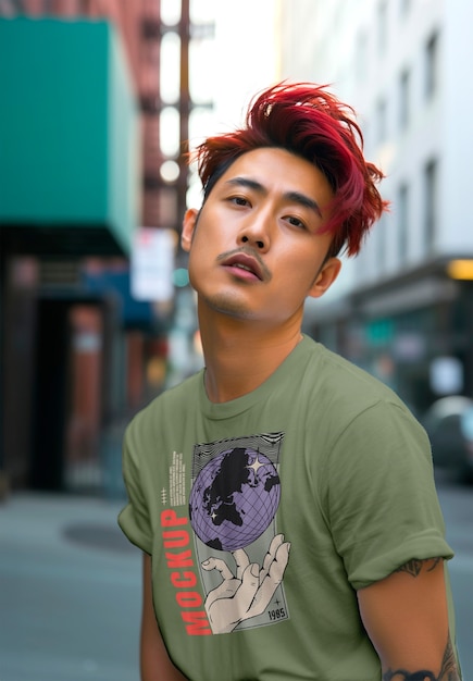 asian person wearing clothing mockup