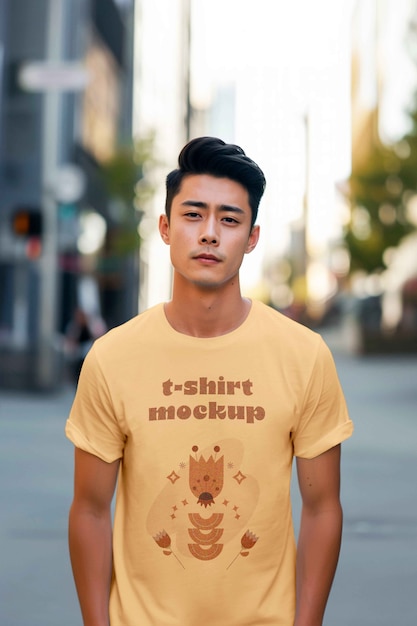 asian person wearing clothing mockup